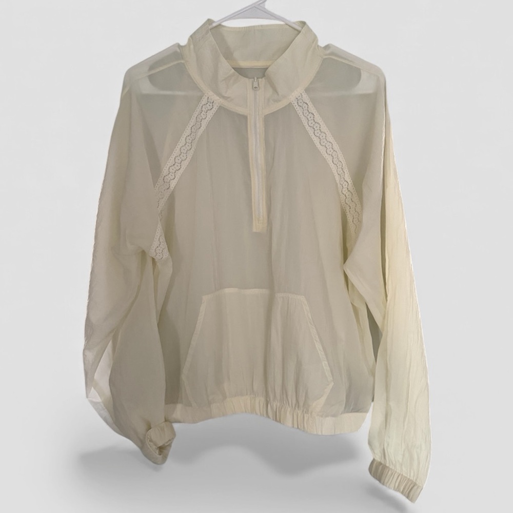 Adore Me Women’s Cream Lace Sheer Lightweight 1/4 Zip Jacket - XL NWT PTP 23”